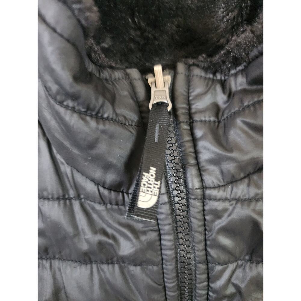 The North Face Jacket Girls Medium Black Reversible Fleece Puffer Mossbud Swirl - Picture 3 of 8